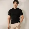 Camiseta básica blanca de cuello medio para hombre, algodón puro, manga corta, corte ajustado, cuello medio, camiseta para hombre, tacto de alta gama, nuevo modelo de otoño e invierno