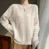 Cardigã de malha macio e confortável 2026 de caxemira e seda de amoreira para mulheres, gola redonda, estilo descontraído, leve, malha torcida, suéter solto