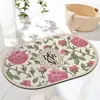 Tapete de Chão de Terra de Diatomáceas Estilo Americano Floral para Banheiro, Entrada de Vaso Sanitário, Tapete Antiderrapante, Tapete Absorvente de Secagem Rápida para Banheiro
