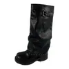 Botas largas de punta redonda para mujer, colección otoño/invierno 2026, versátiles, con diseño de pierna de pantalón superpuesta, tacón grueso, botines, que alargan la figura y botas largas elegantes para un look moderno
