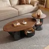 Mesa de centro estilo vintage de lujo ligero color nogal para sala de estar, uso doméstico, juego de mesa de té ovalada, nuevo modelo de diseñador simple y moderno