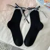 Calcetines con lazo de encaje, calcetines de media pantorrilla para mujer, calcetines finos de algodón para primavera y verano, sin costuras, diseño con volantes, estilo coreano y japonés, calcetines de moda para chica