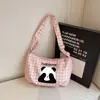 Bolsa de estilo japonés con estampado de cuadros de dibujos animados de alto valor para mujer, bolsa tipo dumpling de gran capacidad para verano, versátil para estudiantes, para ir al trabajo, de hombro o cruzada