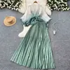 Traje Plisado Europeo y Americano para Mujer con Tirantes Cintura Ceñida Degradado Cardigan Plisado Superior Falda Plisada de Cintura Alta Conjunto de Dos Piezas