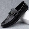 Mocassins Estampa Jacaré Masculino Couro Genuíno Novos Sapatos Preguiçosos Primavera Marca Tendência Casual Britânico Mocassins Slip-On Estampados
