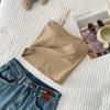 Camisola de cuello alto para mujer, de una pieza, con copa fija y almohadilla para el pecho, de algodón puro, color liso, para primavera y verano