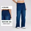 Nuevos Pantalones de Mezclilla Anchos de Pierna Suelta con Cordón Elástico Estilo Transfronterizo para Mujer, Cintura Baja con Bigotes, Bolsillos Desgastados, Adelgazantes, Casuales