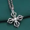 Colgante de cruz Vajra de plata de ley 925 colgante hueco vintage ligero colgante de diamante campana colgante tallado joyería colgante