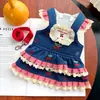 Saia Salopete Jeans Cereja Primavera e Verão Vestido para Cachorro Roupa para Pets para Cães e Gatos Teddy Bichon Pomeranian Roupa para Exterior