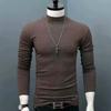 Camisa masculina de manga comprida, gola meia alta, bonita, quente, base, camisa, cor sólida, interior, outono, top, slim fit, estilo coreano, camiseta da moda