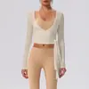 Camisa Base Sexy Cruzada Novo Estilo Manga Longa com Laço Decote V para Mulheres Outono Pilates Yoga Roupa Esportiva