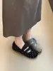 2026 Novos Sapatos de Salto Baixo de Outono Mary Jane Cabeça Manga Sem Sapatos de Salto Lenço de Seda Bolinhas Confortáveis Modernos Femininos