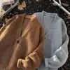 Nueva colección otoño/invierno 2024: Suéter de punto casual y de corte relajado, estilo retro americano, de cuello en V, prenda exterior de color liso para hombre