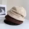 Chapéu de Pescador Estilo Empilhado de Luxo Leve com Borda Enrolada para Mulheres, Chapéu Slouchy de Mistura de Lã para Outono e Inverno, Chapéu Bucket Vintage Pregueado, Chapéu da Moda