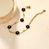 Moda de Comercio Exterior Versátil Pulsera de Acero Inoxidable con Flores Frescas Joyería de Flor Negra Pequeña Exquisita Pulsera Coreana para Mujer