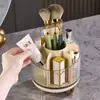 Caja de almacenamiento de brochas cosméticas de escritorio de gran capacidad para lápiz labial, estante giratorio transparente para lápices de cejas.