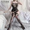 Noite Longa Lingerie Sexy Feminina Suspensório Tentação Aberto Macacão Meia-calça de Rede 027