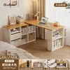 Mesa de canto em madeira maciça para uso doméstico, escrivaninha de estudo e escrita com estante, mesa integrada, penteadeira de quarto, mesa de computador em L ao lado da cama