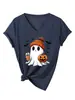 Amazon eBay loja independente chapéu de inverno feminino fofo e divertido fantasma chá de leite abóbora morcego T-shirt de manga curta com decote em V