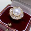 Anillo de Mujer de Perla Aurora de Agua Dulce Natural de Lujo Ligero Más Vendido en Otoño, Perla Redonda Chapado en Oro de 18K Diseño de Nicho Simple Retro
