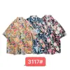 Camisa de Flores Hawaianas para Hombre de Manga Corta Estilo Tailandés Hong Kong Barroca Atractiva Camisa Chaqueta de Seda Helada para Vacaciones en la Playa junto al Mar