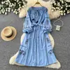 Vestido Boho com Bordado Pesado para Mulheres, Vestido de Verão Longo com Mangas Longas, Cintura de Amarração, Corte A, Estilo Étnico Vintage