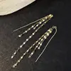 Pendientes Largos de Plata con Borlas de Diamantes Completos Super Brillantes, Populares en Línea, Hacen que el Rostro Parezca Más Delgado, Pendientes de Cadena Elegantes y Versátiles