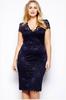 Amazon em estoque Novo Vestido com decote em V AliExpress Europeu e americano Primavera Manga curta plus size Vestido de renda Vestido feminino