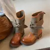 Estilo retro diseño de nicho sentido de la moda otoño e invierno botas western mujer 2026 nuevo modelo botas cortas de lona con lazo botas de jinete