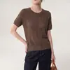 Camiseta de Punto de Verano Nuevo Estilo Mezcla de Lino Lyocell Tencel con Ganchillo Hueco Cuello Redondo para Mujer, Top Holgado Transpirable