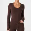 Camiseta de mujer Caijue estilo americano para otoño con escote en forma de corazón, corte ajustado, tacto desnudo, alta elasticidad, adecuada para deportes al aire libre y yoga, top de manga larga