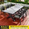 Mesas y sillas de exterior Mojia, patio de jardín, mesa de losa de roca, muebles de exterior a la intemperie, sillas de ratán sintético, adecuadas para casas de huéspedes y villas, para uso recreativo