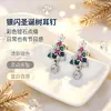 2026 Nuevos Pendientes de Tachuela de Árbol de Navidad de Plata de Ley 925 Ins Diseño Simple de Nicho Circonita de Color Pendientes Elegantes con Sensación de Alta Gama