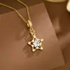 Collar Colgante Estrella de Cinco Puntas Micro-Pavimentado con Circonita Popular Europeo y Americano Exquisito Diseño de Nicho Cadena para Clavícula Joyería de Acero Inoxidable para Mujer Tendencia