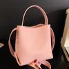Corea del Sur Nuevo Estilo Ins Simple Bolso de Mano Tipo Cubo con Textura de Lichi Versátil Casual Estilo Occidental Bolso Cruzado