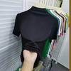 Camiseta Básica Meia-Gola para Mulheres, Novo Estilo Coreano Verão 2026, Camiseta Interna de Manga Curta Canelada, Top de Corte Justo para Mulheres, Tendência