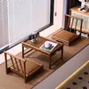 Mesa Pequena Simples Estilo Vintage para Varanda, Mesa para Bay Window, Mesinha de Centro, Mesa Baixa de Bambu para Espaço Tatami, Mesa de Chá e Cadeiras Estilo Zen