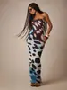Vestido justo de verão europeu e americano, best-seller transfronteiriço, estampado tie-dye, transparente, sem alças, com fenda sexy