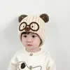 Gorro para bebé para otoño e invierno, lindo diseño de perro con gafas, gorro de lana unisex para niños, gorro de punto cálido tipo jersey, gorro con protección para orejas para niños