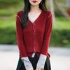 Cárdigan de Punto de Lana Peinada con Cuello en V Estilo Nuevo Primavera 2025 Diseño de Color en Contraste Chaqueta Falsa de Dos Piezas para Mujer