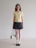 Cárdigan de Ganchillo Hueco Amarillo de Manga Corta Tejido para Mujer, Estilo Coreano de Verano, Único y Hermoso, Top Delgado y Adelgazante