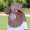 Sombrero de Sol de Verano para Mujer Protector Solar Chal Cubre Rostro para Montar Sombrero con Visera Grande Cubre Rostro Sombrero para Recoger Té Pequeño Cereza Plegable