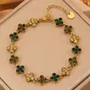 Pulsera de Acero de Titanio de Trébol de Cuatro Hojas para Niñas, Lujo Ligero y Sensación de Alta Gama, Incrustada con Diamantes, Estilo Europeo y Americano Transfronterizo, Pulsera Completa de Circonita, Joyería que No se Desvanece