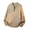 Mu Qiu Ropa de Hombre Suéter de Manga Larga con Media Cremallera Cuello Henley Corte Relajado Estilo Old Money Cálido Tejido Manga Larga para Hombre