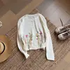Cardigan de punto de lana con bordado tridimensional floral colorido de principios de otoño, simple, versátil, de un solo botón, top al por mayor