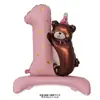 Balão de Filme de Alumínio Urso Morango Número 1 com Base de Suporte Novo Transfronteiriço Decoração para Festa de Primeiro Aniversário de Bebê