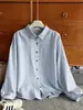 Top de rayas de manga larga holgado con solapa Otoño Temprano Casual Camisa Polo de una sola pieza para mujer Moda de Otoño Nicho A7064