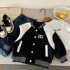 Novo Casaco de Beisebol Infantil Estilo Coreano Bloco de Cores Bordado Primavera e Outono 2025 Top Infantil Versátil da Moda para Meninos