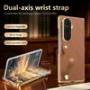 Funda magnética con soporte giratorio adecuada para Samsung ZFold8, elegante funda de cuero para teléfono con correa de muñeca anti-caída de mano para ZFold7