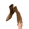 Botines de Moda Retro con Cremallera Trasera, Versión de Piel Suave, Versátiles, para Piernas Menudas y Delgadas, Puntera Puntiaguda, Tacón Oculto, Elegantes Botines